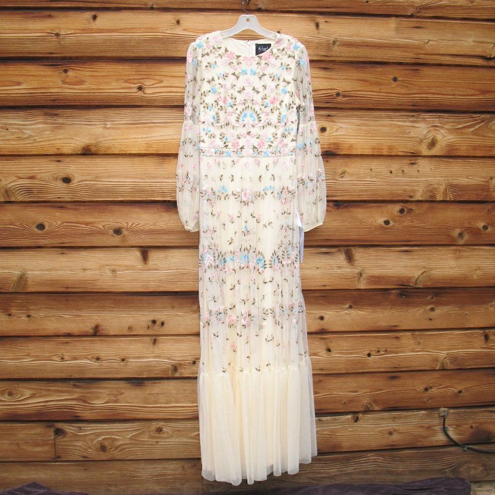 Mac Duggal 35111 Womens Ivory Embroidered Blouson Sleeve Boho Gown Dress - Picture 5 of 16